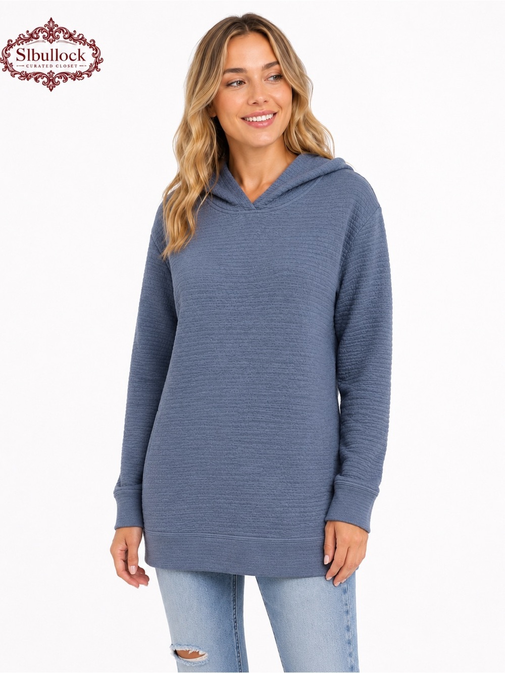D7 Seven Diamonds Textured Blue Pullover Hoodie Size Large